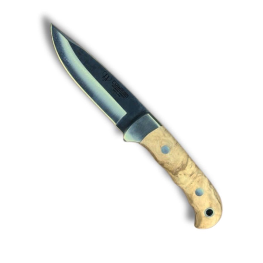 Cudeman 146-L bushcraft- og jagtkniv, fastbladet med oliventræskaft, fremstillet i Spanien.