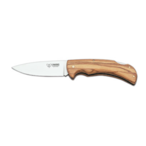 Cudeman foldekniv med glat blad og håndtag i oliventræ