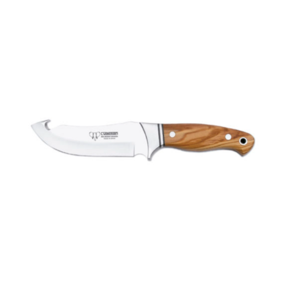 Cudeman jagtkniv med bugåbner og håndtag i oliventræ, 15 cm klinge