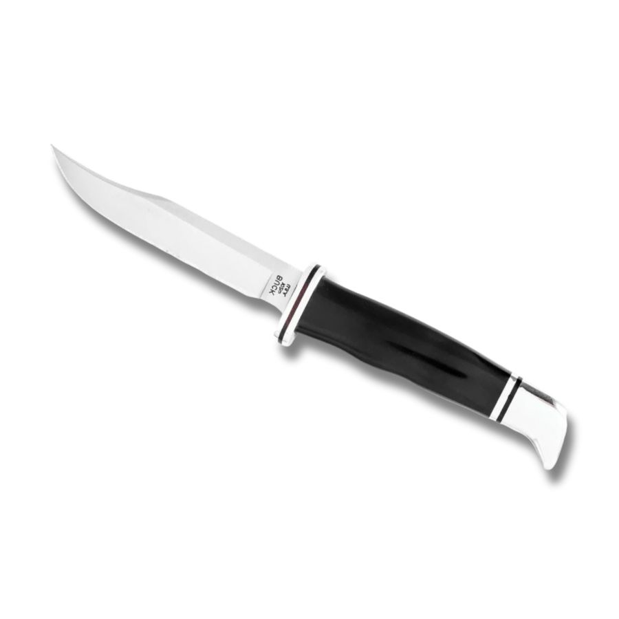 Buck 102 Woodsman fastbladet jagtkniv med sort phenolic-håndtag og clip-point klinge i 420HC rustfrit stål.