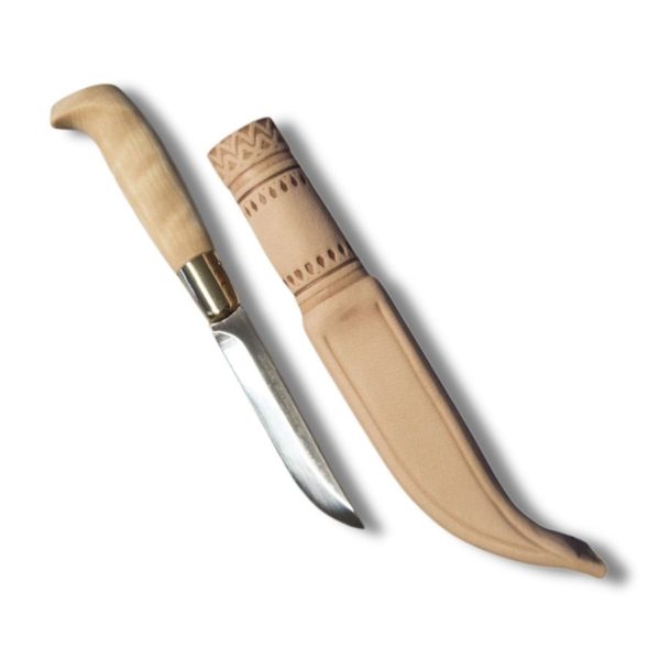 Kloppi Knife – traditionel kniv med skarp stålklinge og formet træskaft, ideel til friluftsliv og håndværk.